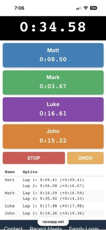 Running phase with colored buttons and live splits