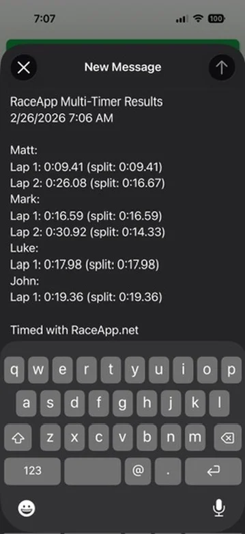 Share sheet with results text