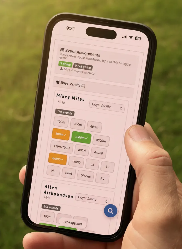 Event Planner on a phone at practice
